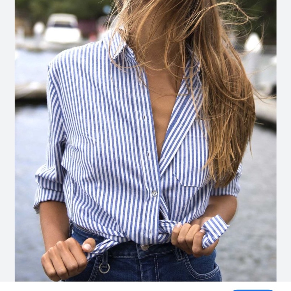 Old Navy White and Blue Striped Button Down Shirt